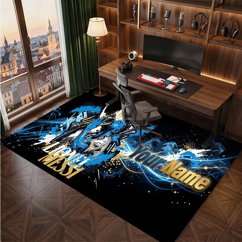 Tappeto Personalizzato in Velluto di Cristallo Lionel Messi, Stampa Testo Nome Personalizzato, Logo Calcio Morbido Antiscivolo Tappetino per Pavimento Decorazione Casa Regalo