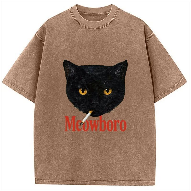 

Fashion Holiday Washed Acid T-shirts Vintage Short Sleeve Black Cat Printed Tees Oversized Harajuku Round Neck Chic Tunics 3XL