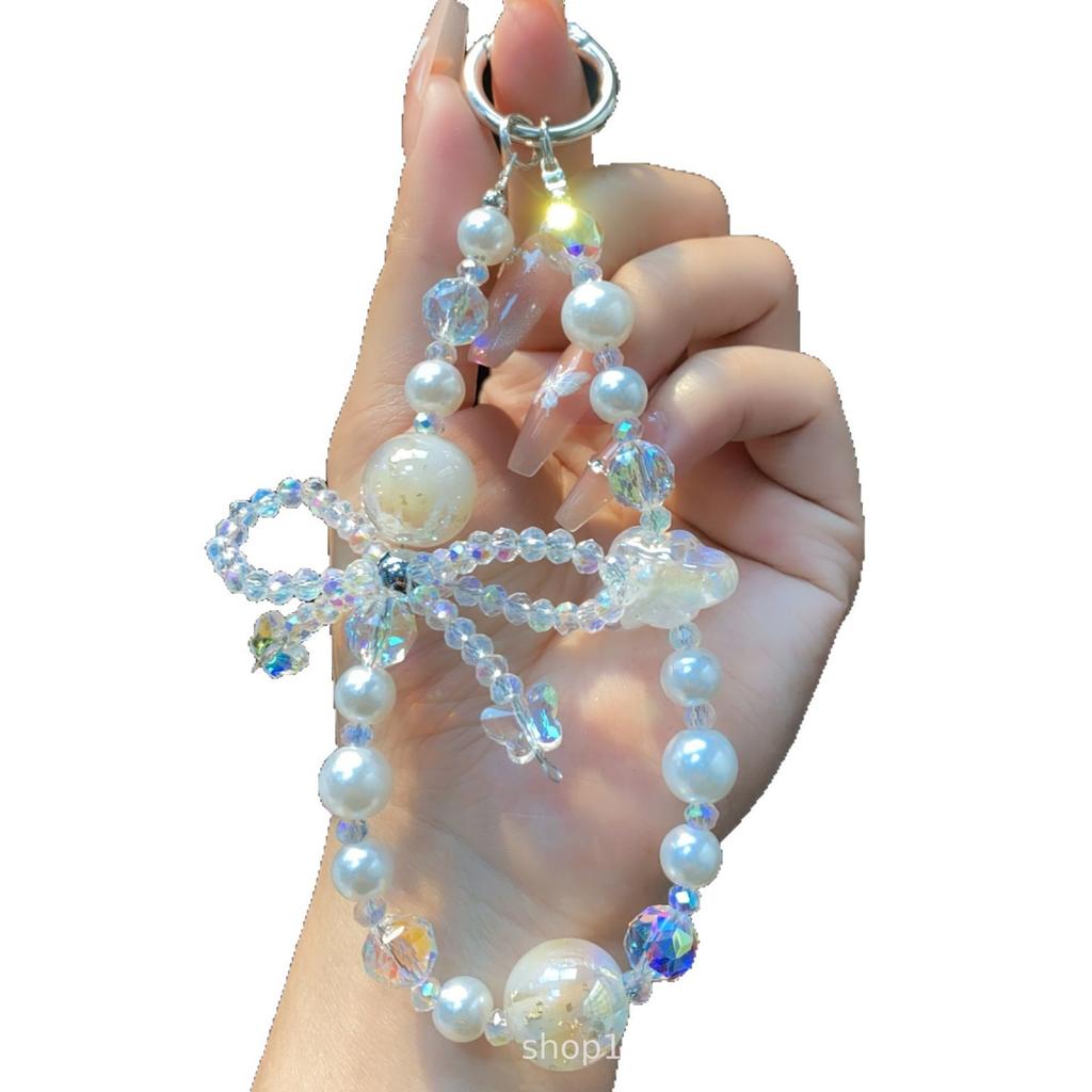 Luminous Cloud Crystal Phone Chain Beaded Ins Bowknot Phone Strap New Luxury Gold Foil Chain Wholesale