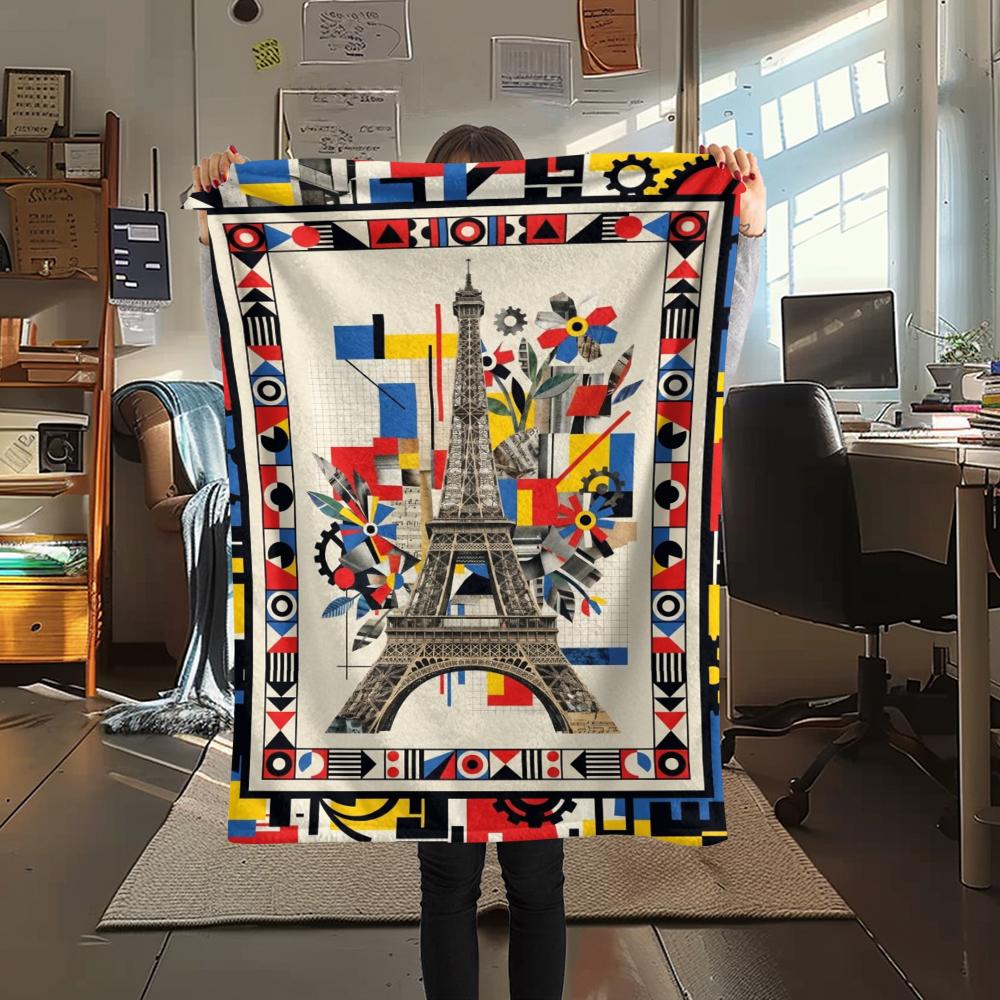 Paris Eiffel Tower Print Flannel Blanket, High quality Comfortable for All Seasons, Home Decor, Warmth and Comfort, Perfect for Christmas Gifts93