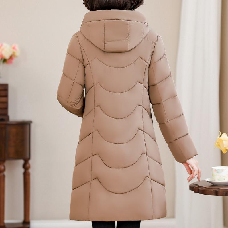 Casacos Longos Femininos de Meia-Idade Parkas de Inverno com Capuz Elegantes Soltos Grossos Quentes Tamanho Plus Agasalhos Jaquetas Femininas