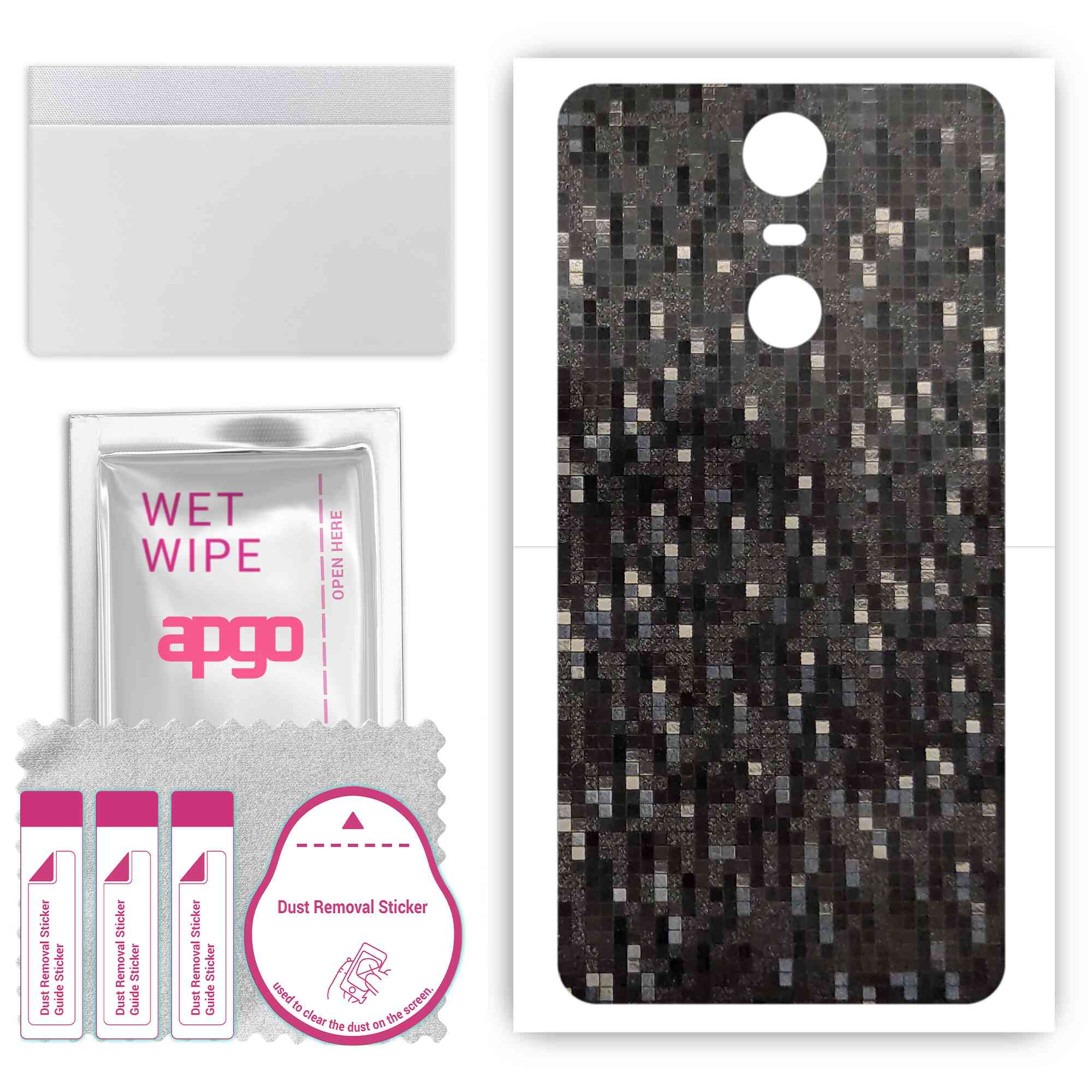 

apgo Protective Skin Sticker for the back compatible with Lenovo K6 Note, Wrap Film, Foil, Vinyl - Pattern Carbon Black Pixel