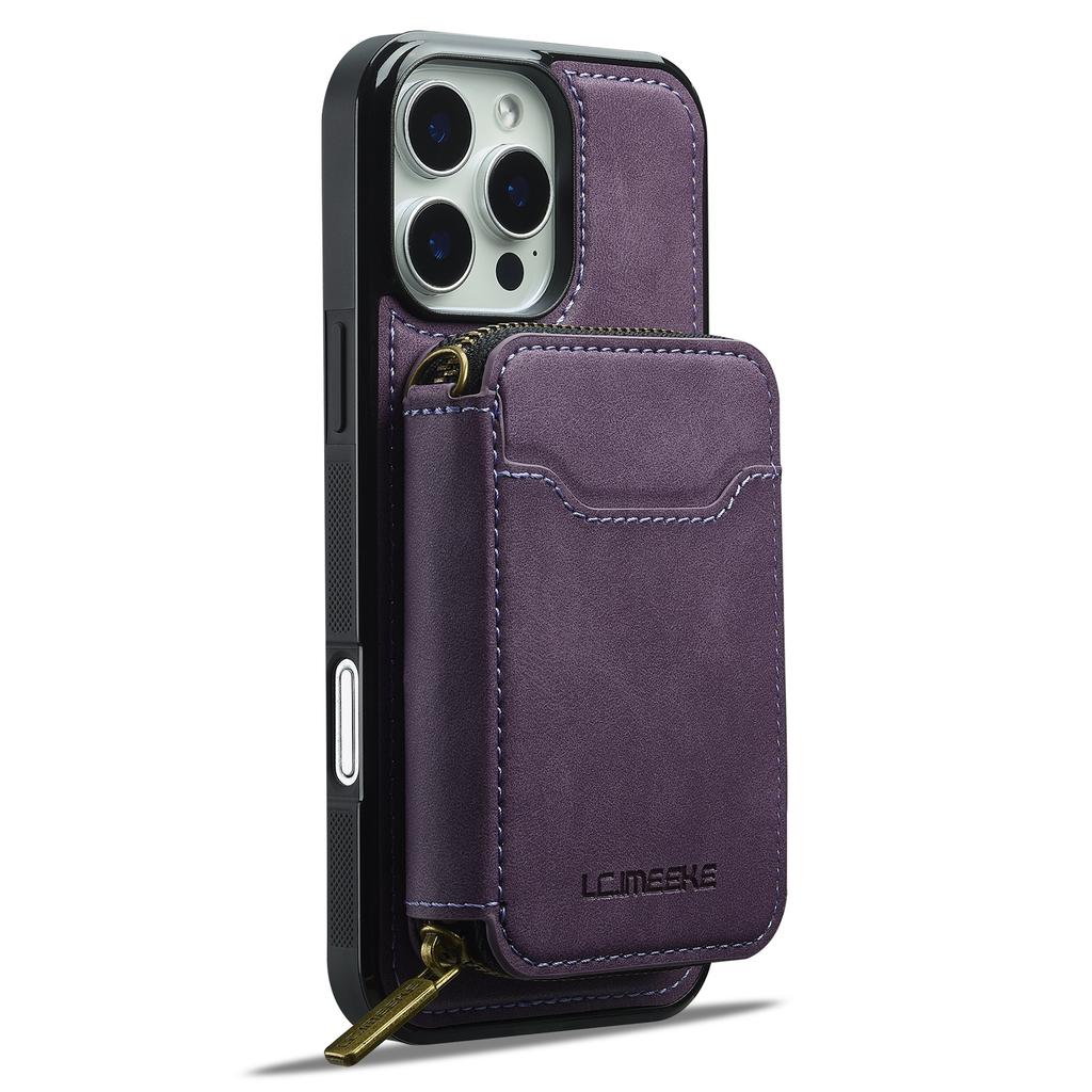 LC.IMEEKE L6 For iPhone 16 Pro Max Magnetic Case Detachable Zipper Wallet Leather Coated PC+TPU Phone Cover