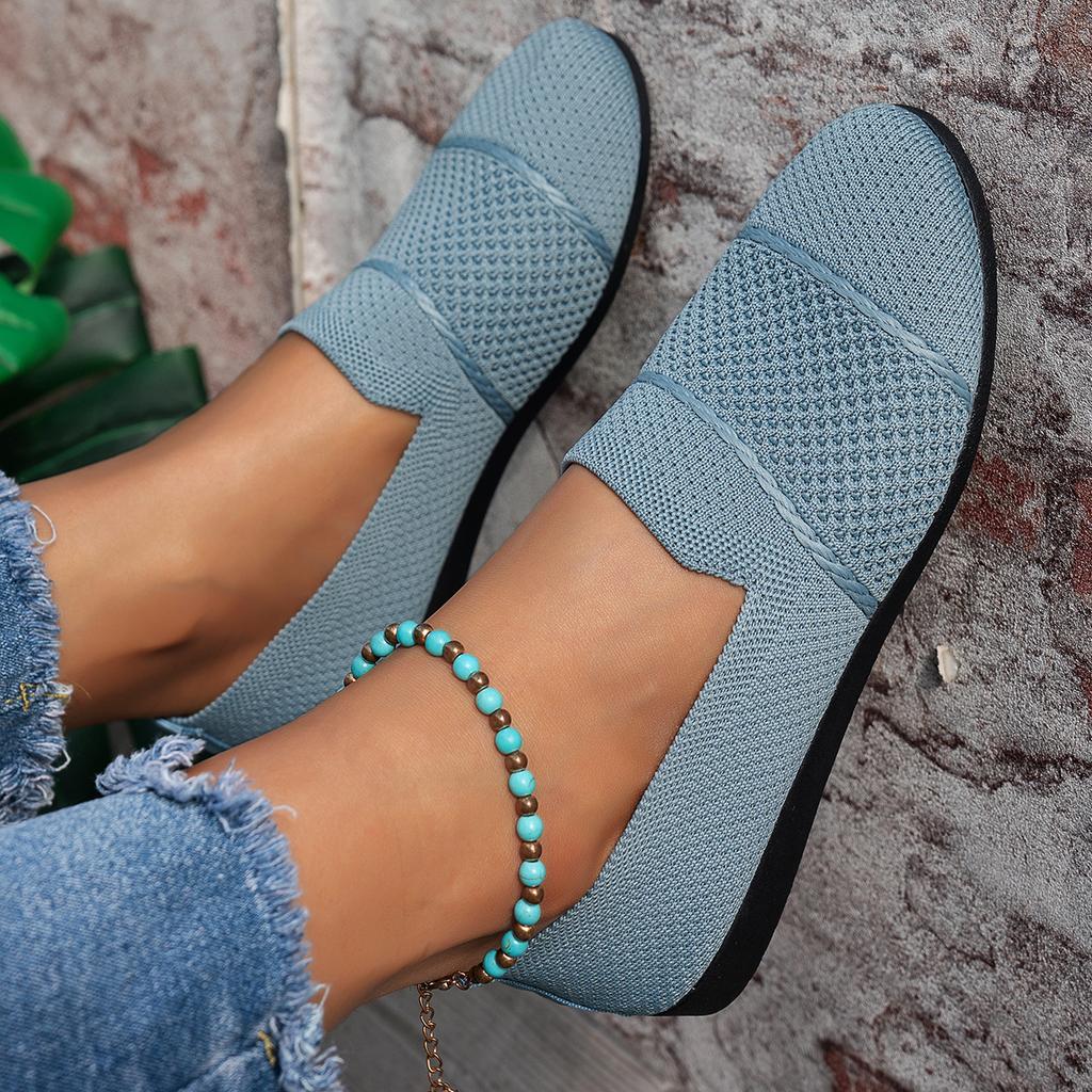 Fashion Women Fashion Sneakers Big Size Bottom Knitted Slip-On Low Cut Breathable Flats Shoes Summer Casual Comfortable Rubber Loafers
