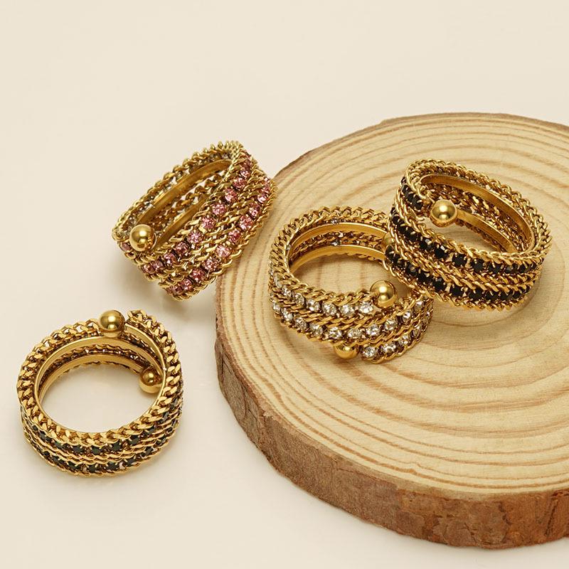 European & American 18K Gold Stainless Steel Full Diamond Adjustable Multi-Layer Ring