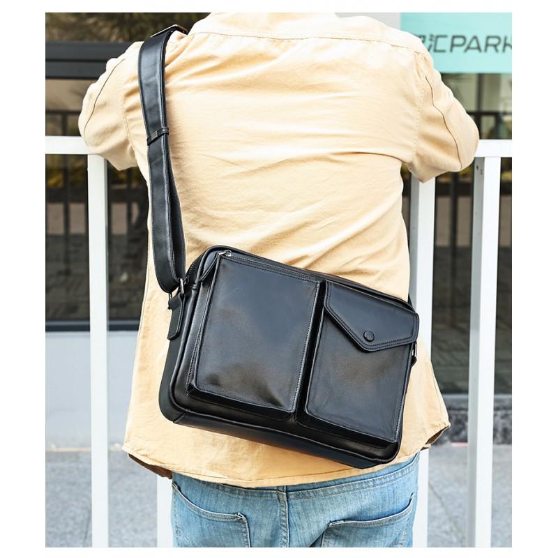 Leather Men's Casual Travel Shoulder Bag Large Capacity Retro Portable Crossbody Small Square