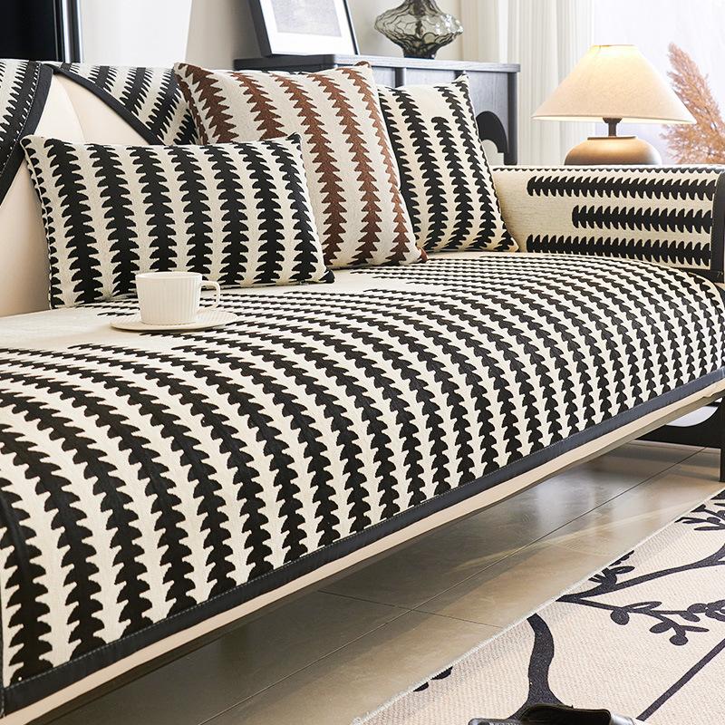 

Чехол для дивана с геометрическим узором из шенилла, однотонный, универсальный, для всех сезонов, чехол для дивана, украшение для гостиной, нескользящий коврик для дивана 30x50cm pillowcase чёрный