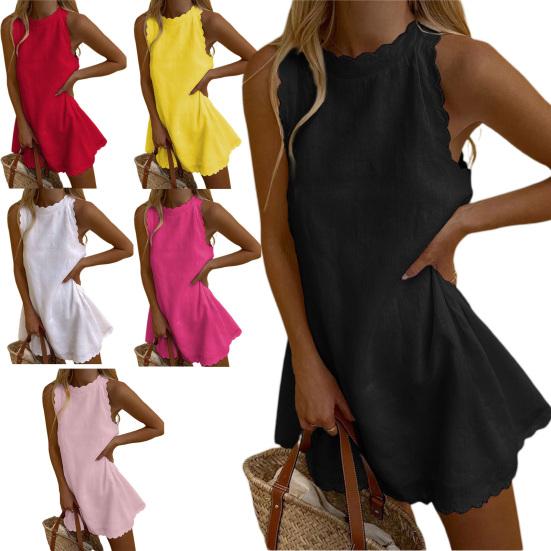 Office Lady Dress Solid Color Wavy Edge Summer Sweet Slim-fitting Mini Dress for Daily Wear