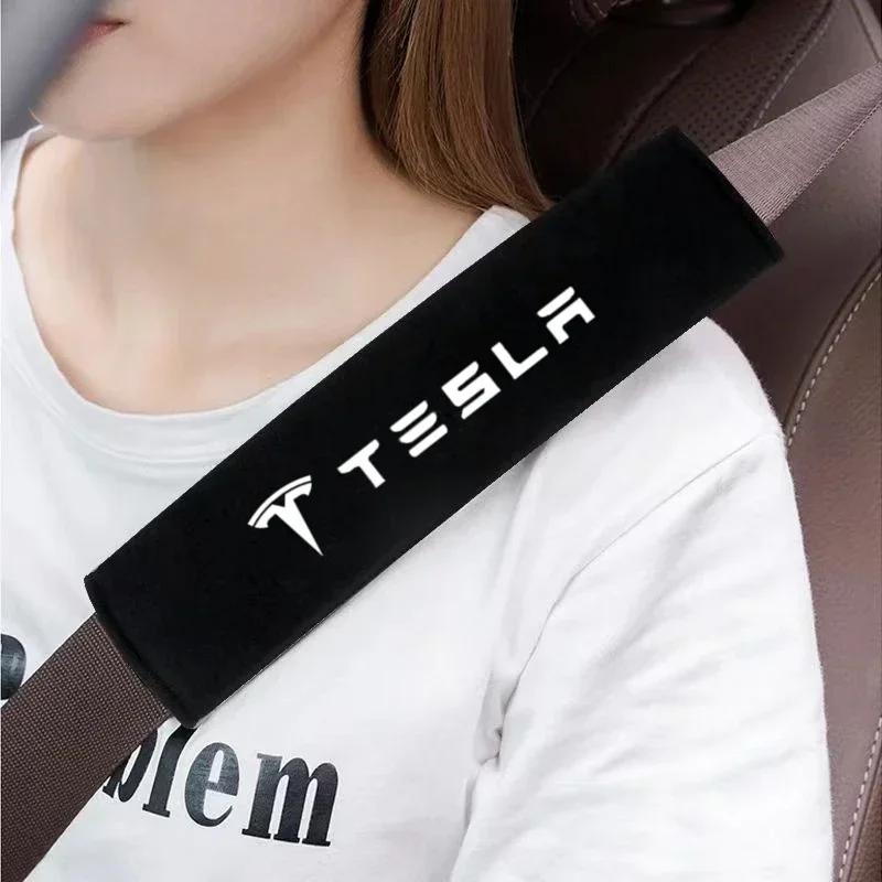 Car Sticker 2025 New Tesla Car Seatbelt Shoulder Pad Cover Carbon Fiber Seat Belt Protector Cushion For Tesla Model 3 X S Y