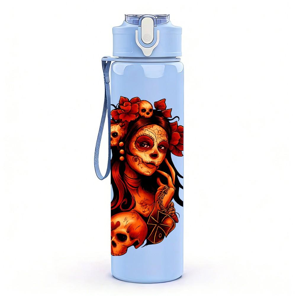 1PC Woman Head Color Art Portrait Print 750ml Color Plastic Sports Water Bottle Leakproof Flip Straw Lid Suitable for Sports Office Home Use