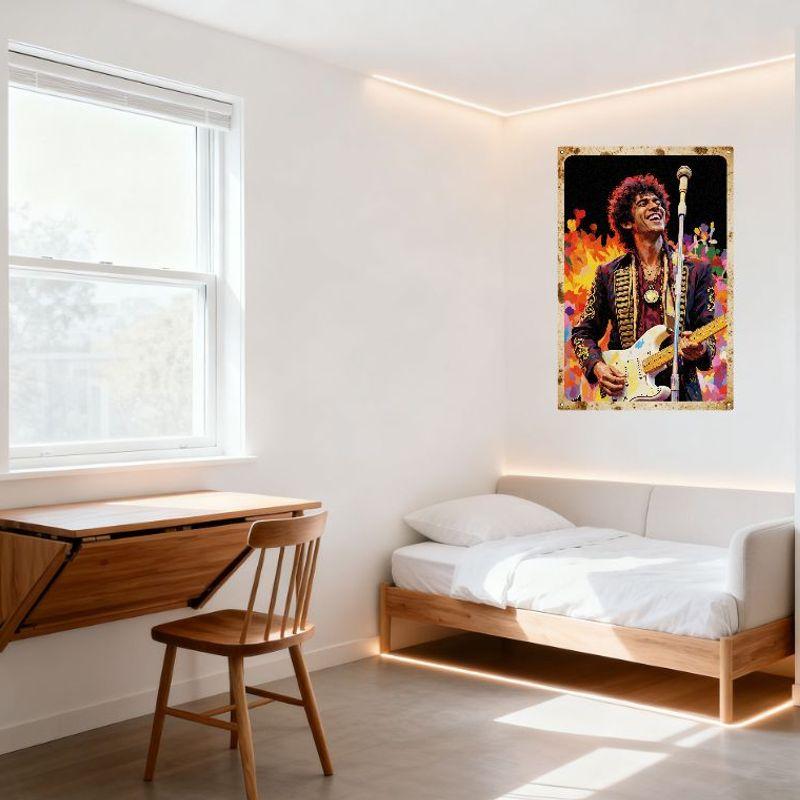 Pop Art Musician Guitarist Tin Sign Vintage Metal Wall Decor with Colorful Explosion Background Retro Music Poster for Bar Pub H