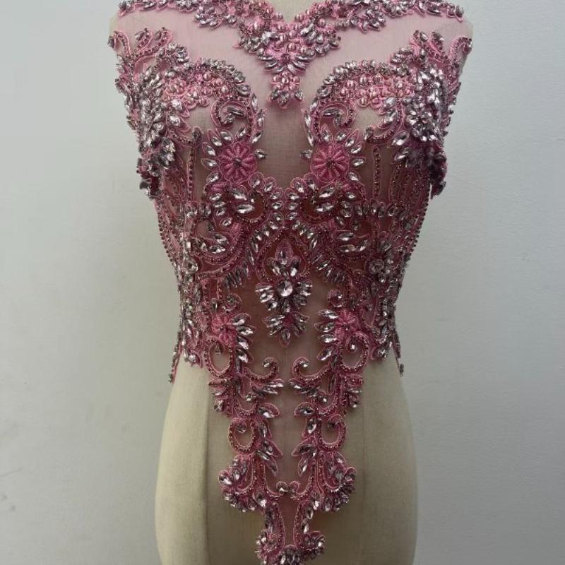 

22 Colors Hand-Sewn Glass Rhinestone Beaded Embroidered Mesh Applique Patches for Dress Decoration Clothing Accessories S