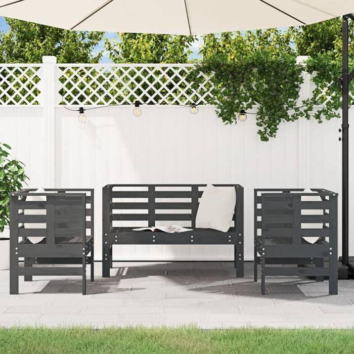 VidaXL Garden Lounge Set 3 Pcs, Patio Seating, Furniture Set, Outdoor Backyard Terrace Furniture, Grey Wood 825144