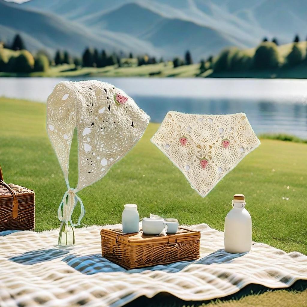 Korean Style Knitted Crochet Triangle Scarf: Women's Sweet Flower Headscarf Hat