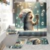 4Pcs Bathroom Shower Curtain Set  Funny Singing Cat Pattern Bathroom Curtain With 12 Hooks Non Slip Rugs Toilet Cover Mat Bathroom Partition