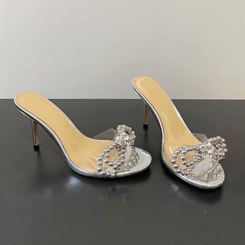 Fashion 2025 New Water Diamond Pearl Bow Pointed-Toe High Heels With Beaded Flip-Flops Versatile Wedding Shoes