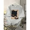 Cute Cat Enjoying Sushi Printing T-Shirts Womens Cotton Summer Oversized Tops O-Neck Short Sleeve T Shirts Street Soft Clothes