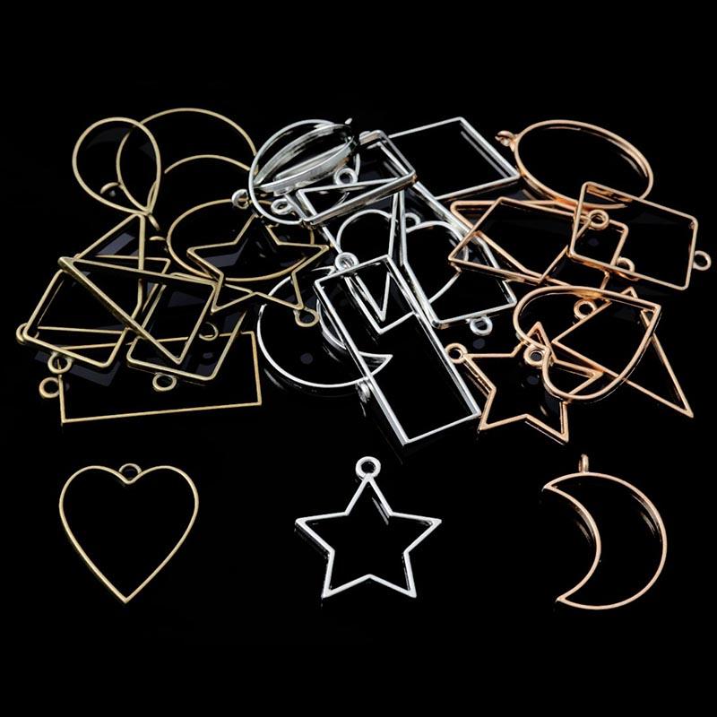 10pcs/set Geometric Figure Charm Hollow Glue Blank Pendant Tray Bezel Charms DIY Handmade Bezel Mold For Jewelry Making Wholesal