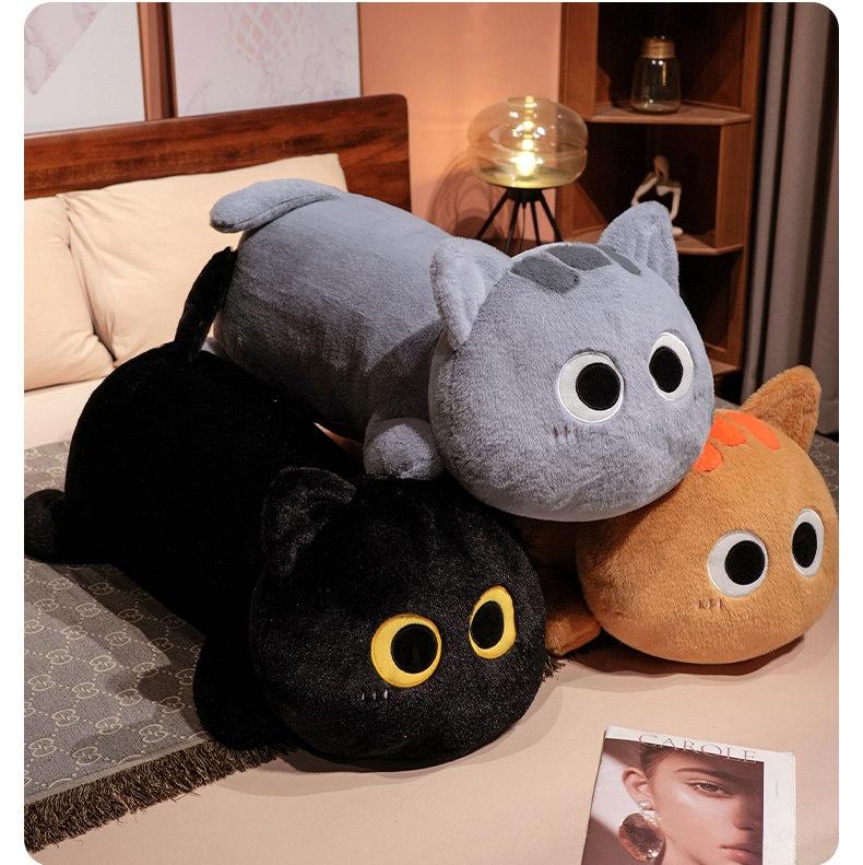 Big Long Lying Black Cat Siamese Kitten Orange Grey Plushie For Boy Girl Bed Cushion Throw Pillow Birthday Gift For His