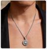 Vnox Sunburst Pendant Necklace for Men, Gold Plated Gray Stainless Steel Link Chain, Trendy Jewelry Gift for Husband Son Dad
