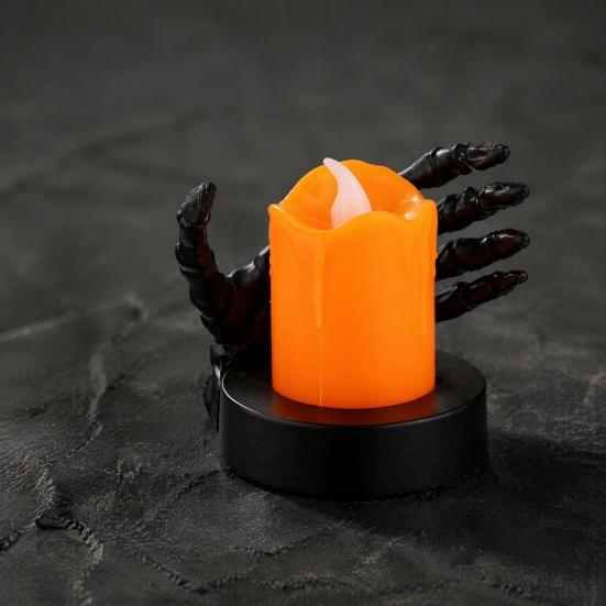 Halloween Party Prop Candle Light, LED Skeleton Hand Decoration with Flickering Dark Theme Decor Flame, Spooky Tabletop for Haunted House Horror