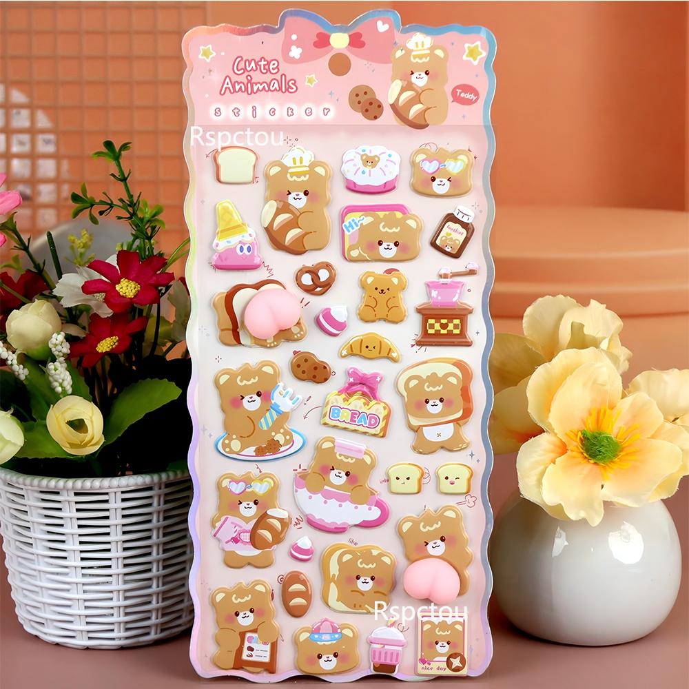 6pcs Funny Cute Animal Soft 3D Happy Pinched Buttocks Stickers Panda Rabbit Bubble Decal Phone Decoration Sticker Decompress Toy