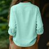 Women's Color Casual V-neck Long Sleeved Pullover Cotton And Linen Top