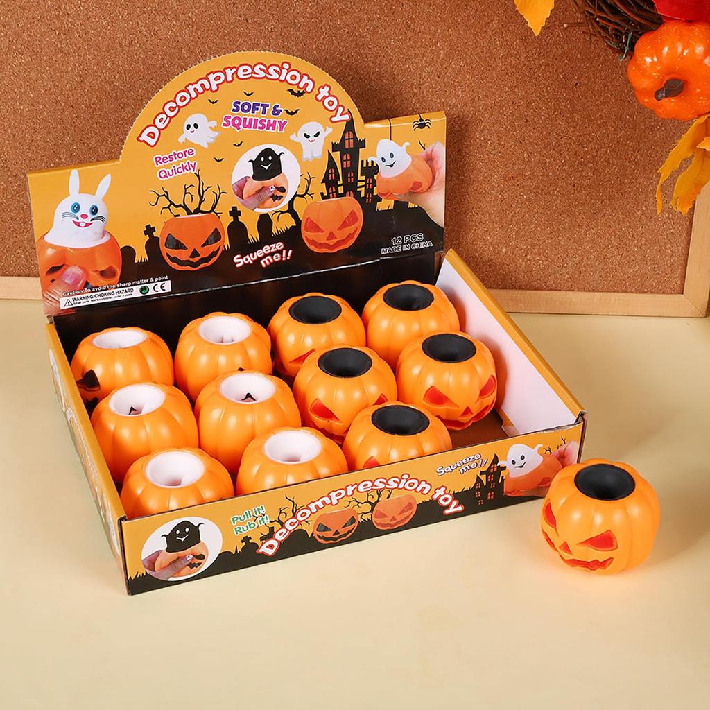 Set of 12 Glowing Pumpkin Ghost Squeeze Toys for Stress Cute Silicone Halloween Party Halloween Cased LED Toys, Halloween, Relief, Prizes, Figurines,
