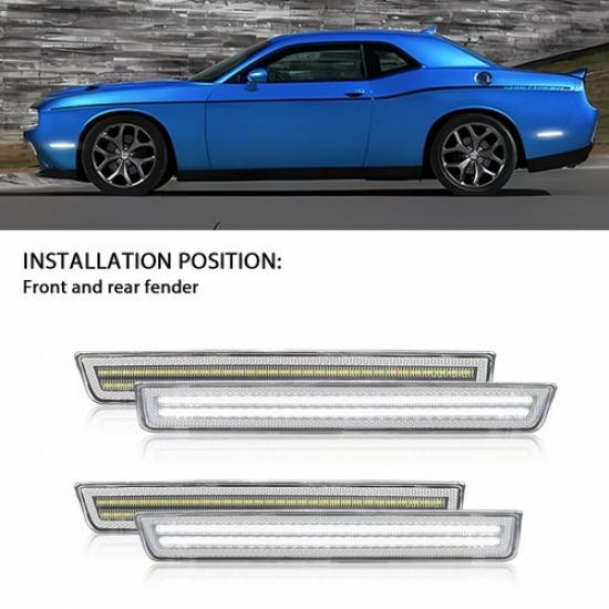 For 2015- Dodge Challenger Lens Clear LED Rear Bumper Marker Side Light Lamp