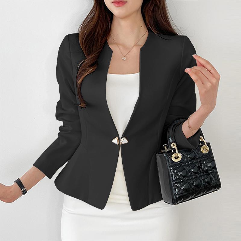 

ZNAZEA женский однотонный костюм с круглым вырезом и длинными рукавами с открытыми лацканами и талией S чёрный