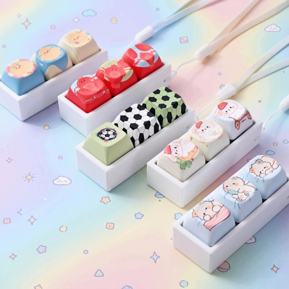 Ice Blue Gradient Keyboard Clicker Toy Keyring Cartoon Cat Button Keycap Keychain Children Gifts