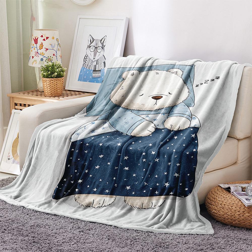 Polar Bear Print Flannel Blanket, High quality Comfortable for All Seasons, Home Decor, Warmth and Comfort, Perfect for Christmas Gifts