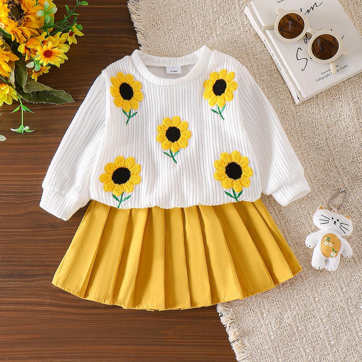 

Children s Outfit: White Long-Sleeved Sweatshirt & Yellow Skirt Set for Girls 2-3 years