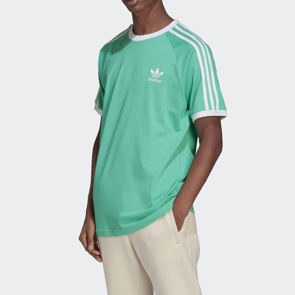 Adidas Striped Logo Print Crew Neck T-Shirt Men Tops Green HE9549