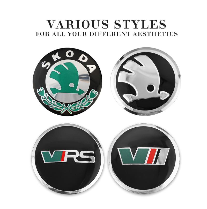 AEB1 4 Stück 56mm Auto Radnabenabdeckungen Aufkleber Abzeichen Für Skoda Octavia Superb Rapid Kodiaq Karoq Fabia Kamiq Citigo Vision RS Yeti