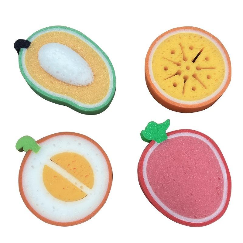 4pcs Fruit Pattern Thickened Sponge Scouring Pad, Multi-Functional Cleaning Dishwashing Sponges