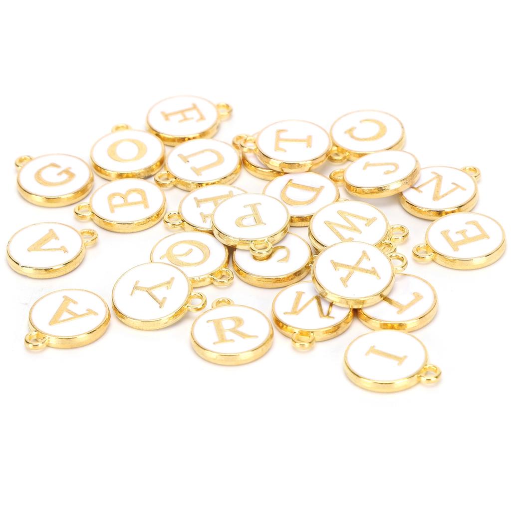 26Pcs Letter Pendant White Dripping Oil Alloy Small Decorative Listing Bracelet Accessories