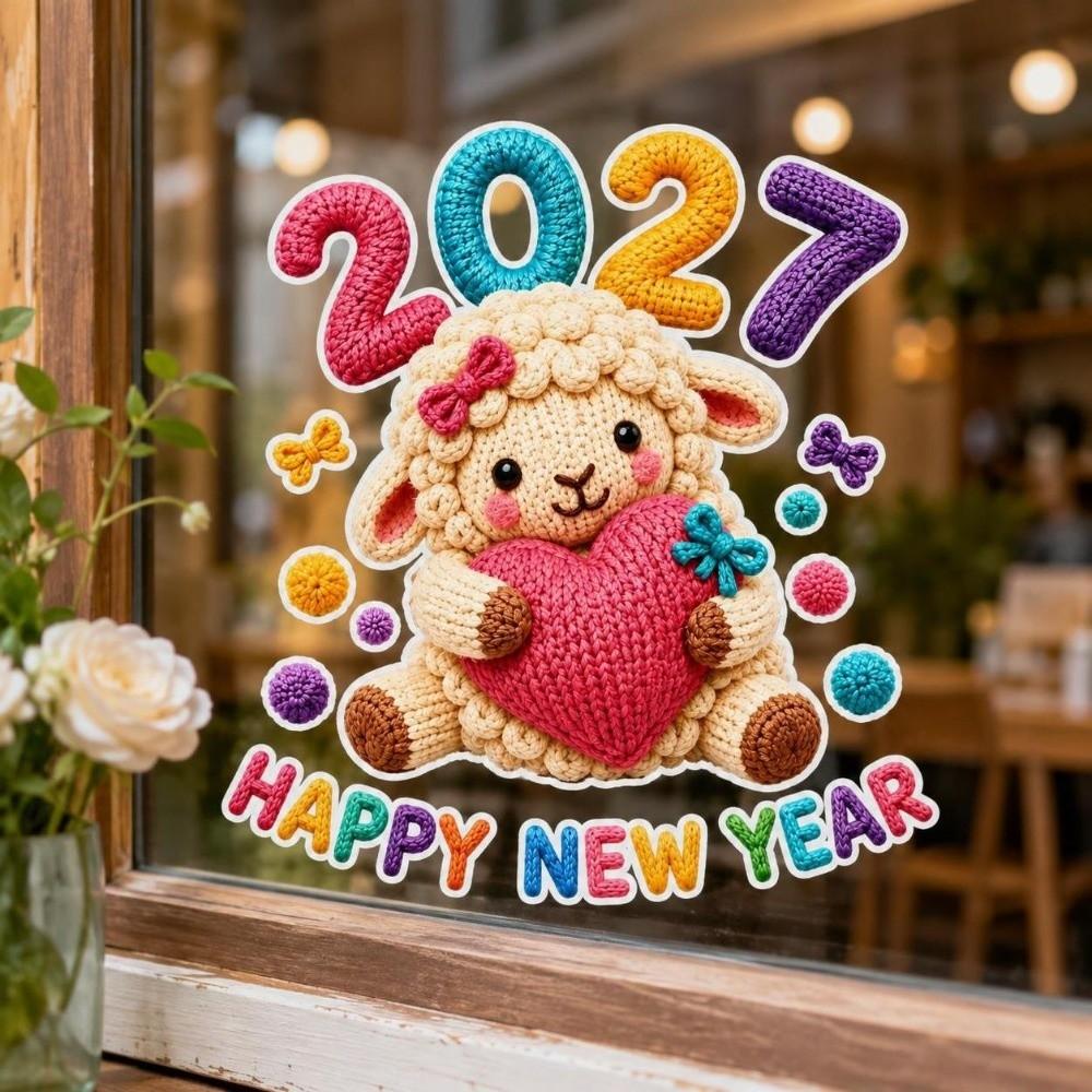2D Flat Print Happy New Year Window Stickers Large Size 5D Window Glass Decor  Room