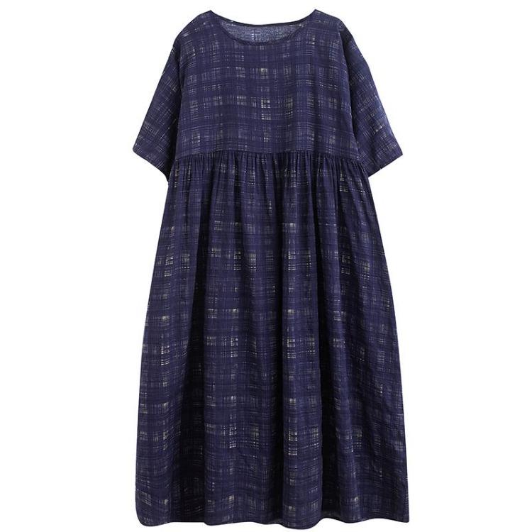 New  Vintage Plaid Summer Dress Women Plus Size Casual Oversize Loose Basic Dress