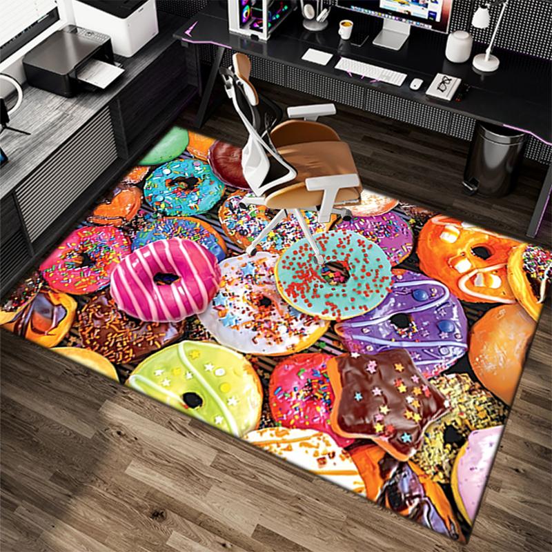 1Pc Food Theme Printed Circular Carpet, Home Door Mat, Outdoor Travel Protection Carpet B6