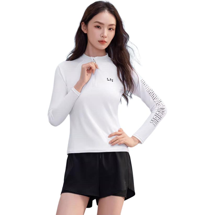 

Li-Ning Letter Stand Collar Versatile Long Sleeve T-Shirt Mid Waist Shorts Split Swimwear Women swimwear LSYW181-1 XXL