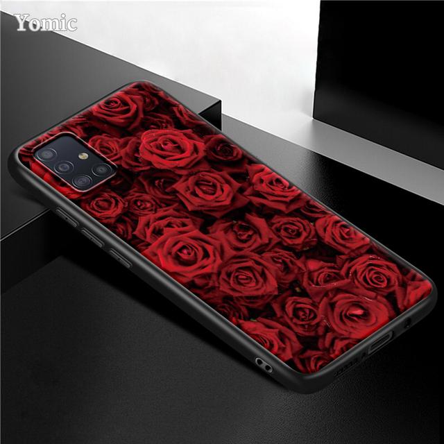 Husa cu flori roz trandafir pentru Samsung Galaxy S21 Ultra A51 A71 A52 A72 5g S20 Fe A50 A70 A41 A31 A30 A21s Tpu Husa telefon neagra Capa