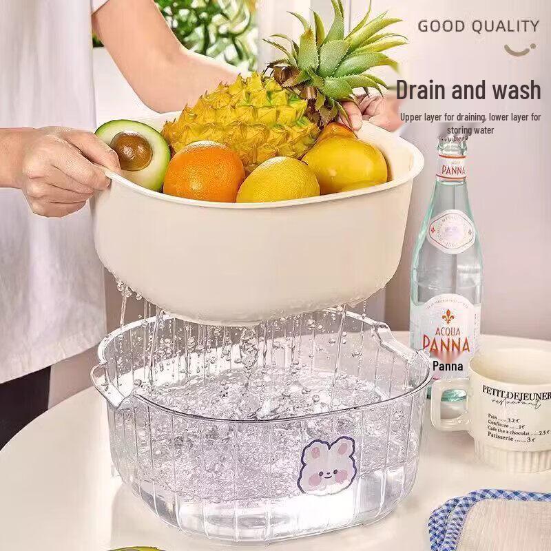Double-Layer Melamine Drain Basket and Fruit Bowl