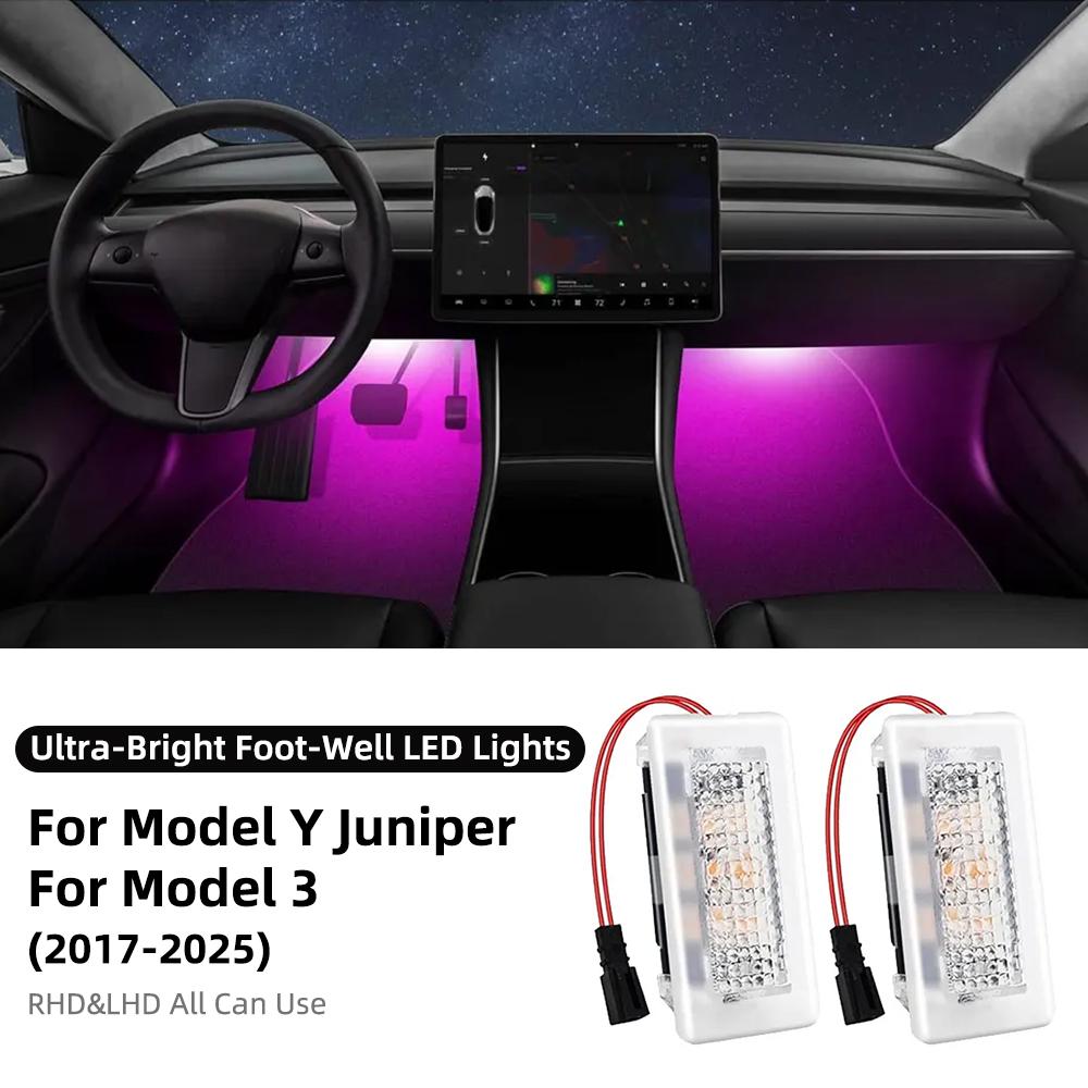 Ultra-Bright Interior Foot-Well Lights for Tesla Model Y Juniper 2025-2020 Model 3 Highland 2018-2025 Model S/X LED Bulbs Kit