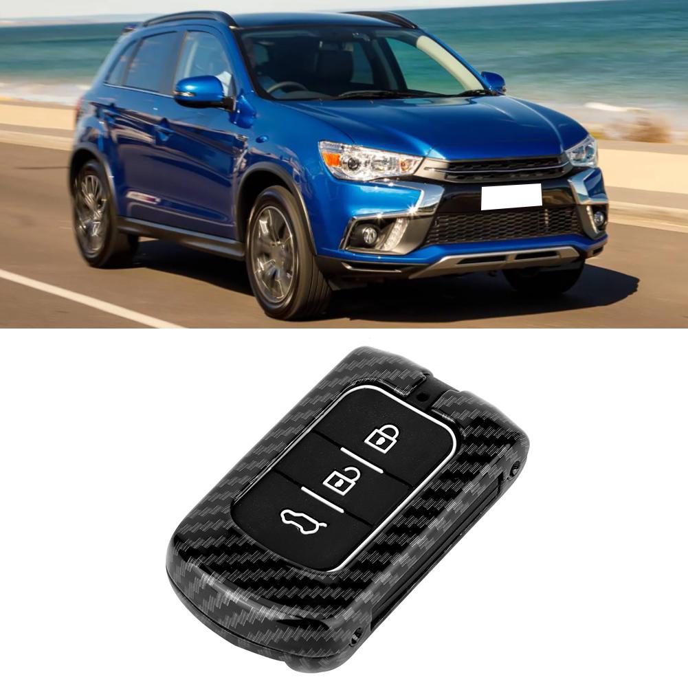 3 Button Carbon Fiber Texture Black Key Fob Case Cover Fit for Mitsubishi Outlander