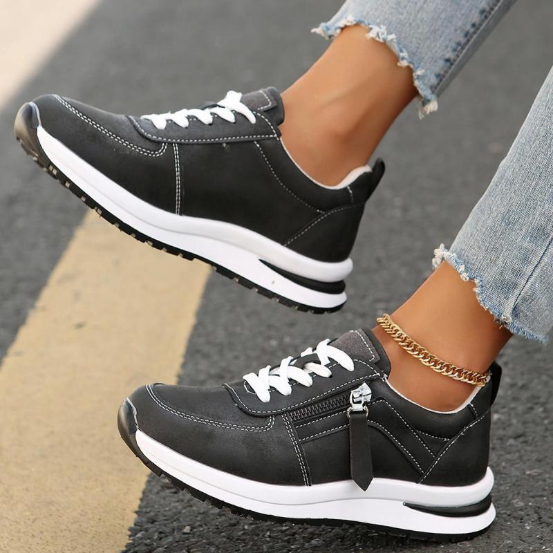 Fashion Women Leather Sneakers Spring Platform Sneakers Casual Brown Sneakers Thick Bottom Sport Shoes Anti Slip Flats Vulcanized Shoes