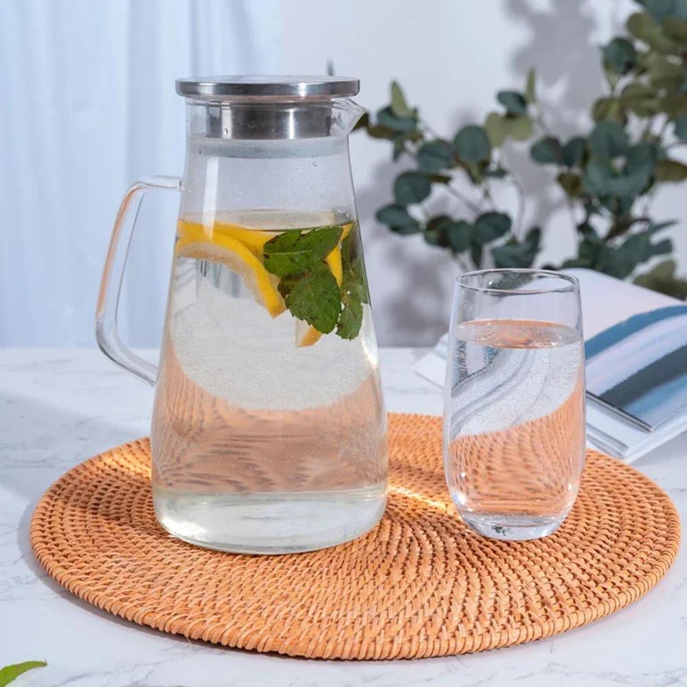 Natural Rattan Woven Placemat Round Table Mat Insulation Coasters Pot Coffee Placemats Pad Anti-Slip Table Mats Handicraft