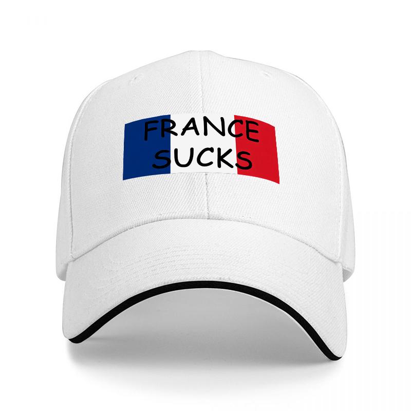 FRANCE SUCKS FLAG DESIGN BLACK BASEBALL CAP WITH BOLD STATEUnisexT AND TRICOLORE MOTIF FOR FASHIONABLE STREETWEAR LOOK