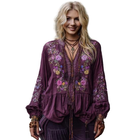 Damska Koszula Oversize z Dekoltem V Długi Rękaw Casualowa Wiosna Jesień Koszula z Wzorem Drukowanym 3D Oddychająca