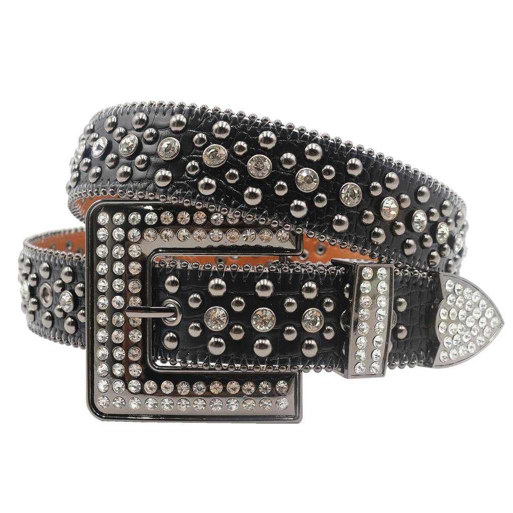 Rivet Belt New Full-diamond Belt for Men and Women Jeans Belt Pin Buckle Fashionable Rhinestone Belt Skirt Strap